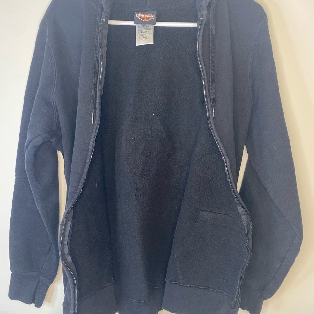 Harley Davison Zip Up Hooded Sweatshirt Jacket Black Skull Motorcycle Size Large - Picture 3 of 15